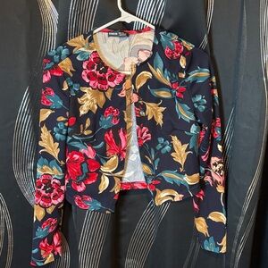 Zara Black Floral Blazer with Red and Gold Accents